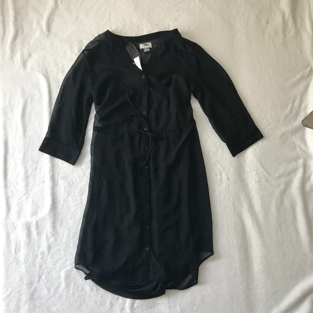 Old Navy Black Crepe Tie Belt Shirt Dress
